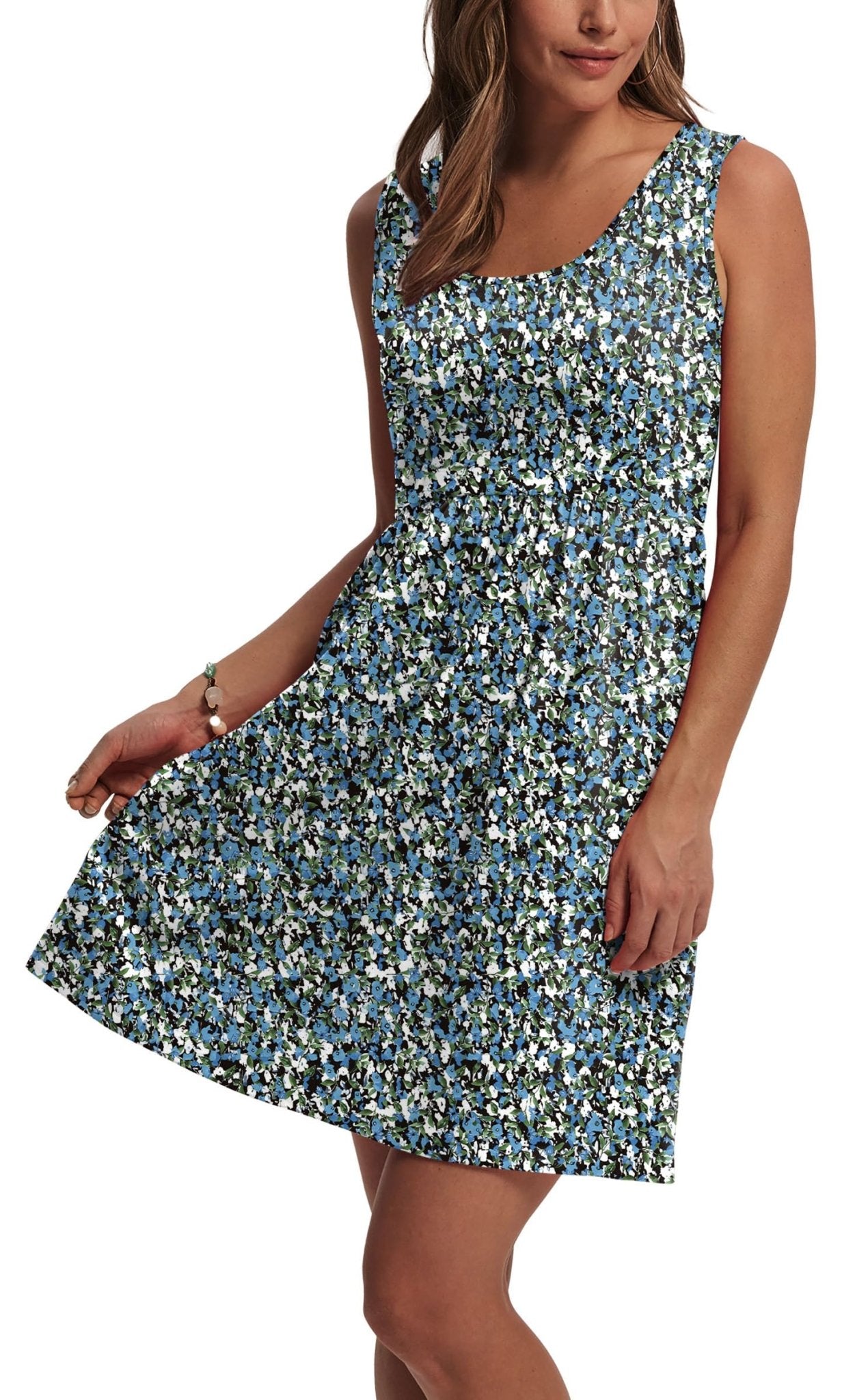 WIHOLL Women's Summer Dress 2025 A-Line Sleeveless Casual Sundress with Pockets Floral/Solid