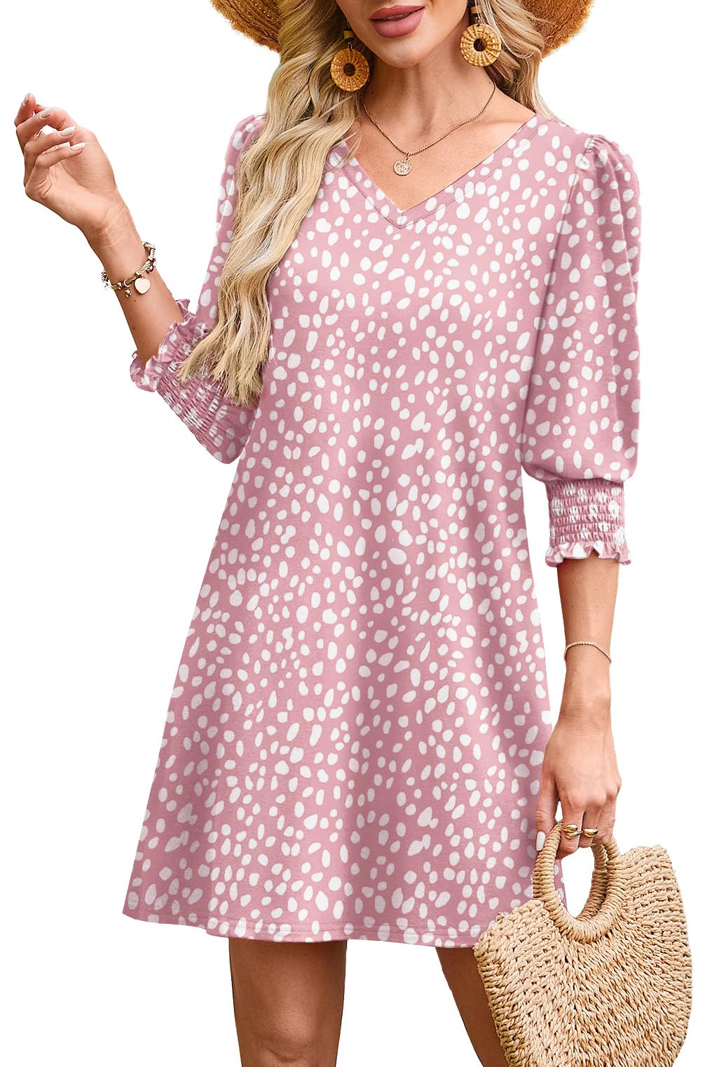 WIHOLL Women's Summer Dresses 3/4 Puff Sleeve Casual Sundress Dress with Pockets Beach Vacation 2025 Fashion