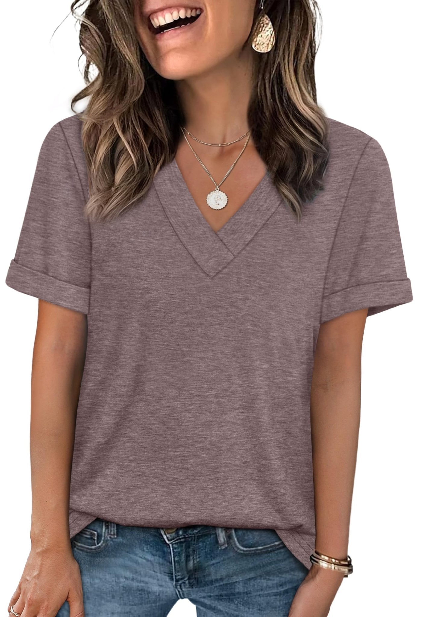 WIHOLL Womens Summer Tops Short Sleeve Basic Casual V Neck T Shirts Trendy Fashion 2025