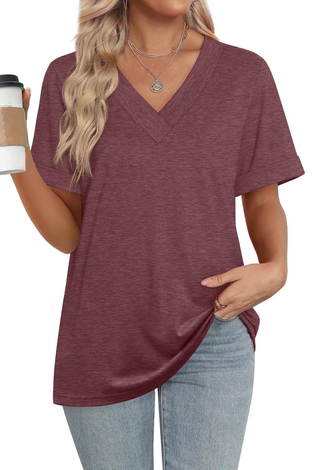 WIHOLL Womens Summer Tops Short Sleeve Basic Casual V Neck T Shirts Trendy Fashion 2025