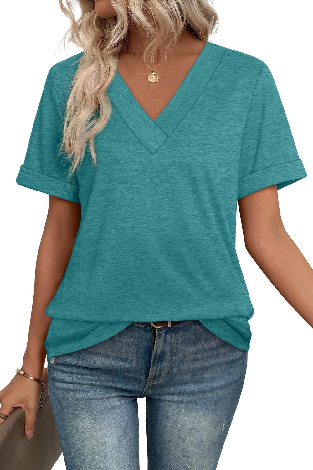 WIHOLL Womens Summer Tops Short Sleeve Basic Casual V Neck T Shirts Trendy Fashion 2025