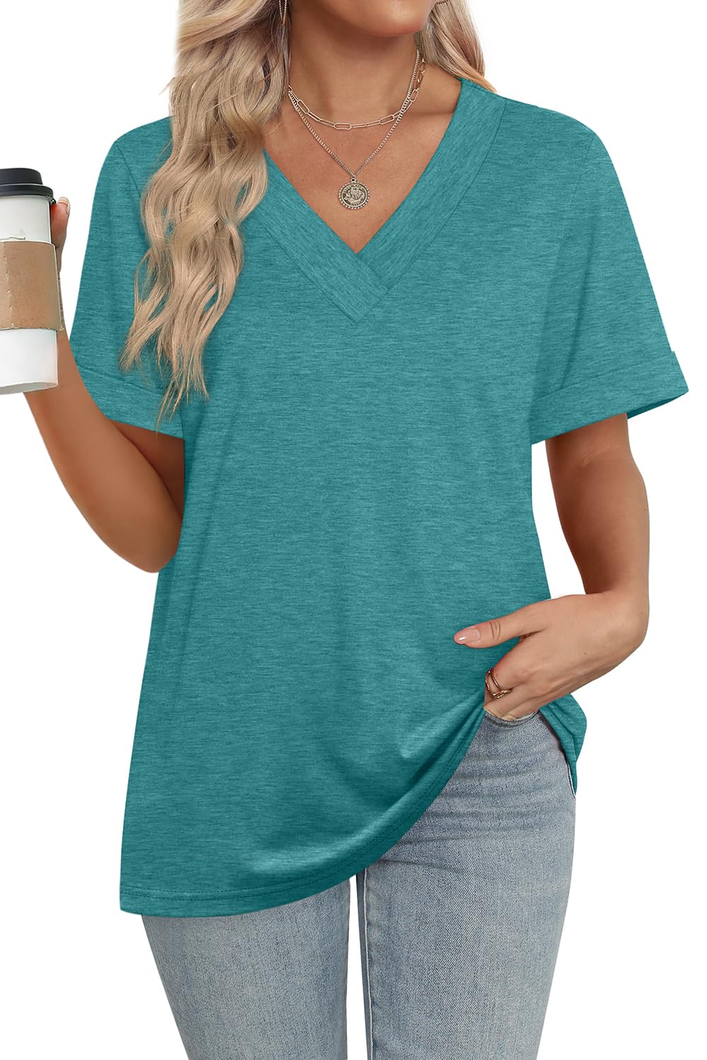 WIHOLL Womens Summer Tops Short Sleeve Basic Casual V Neck T Shirts Trendy Fashion 2025