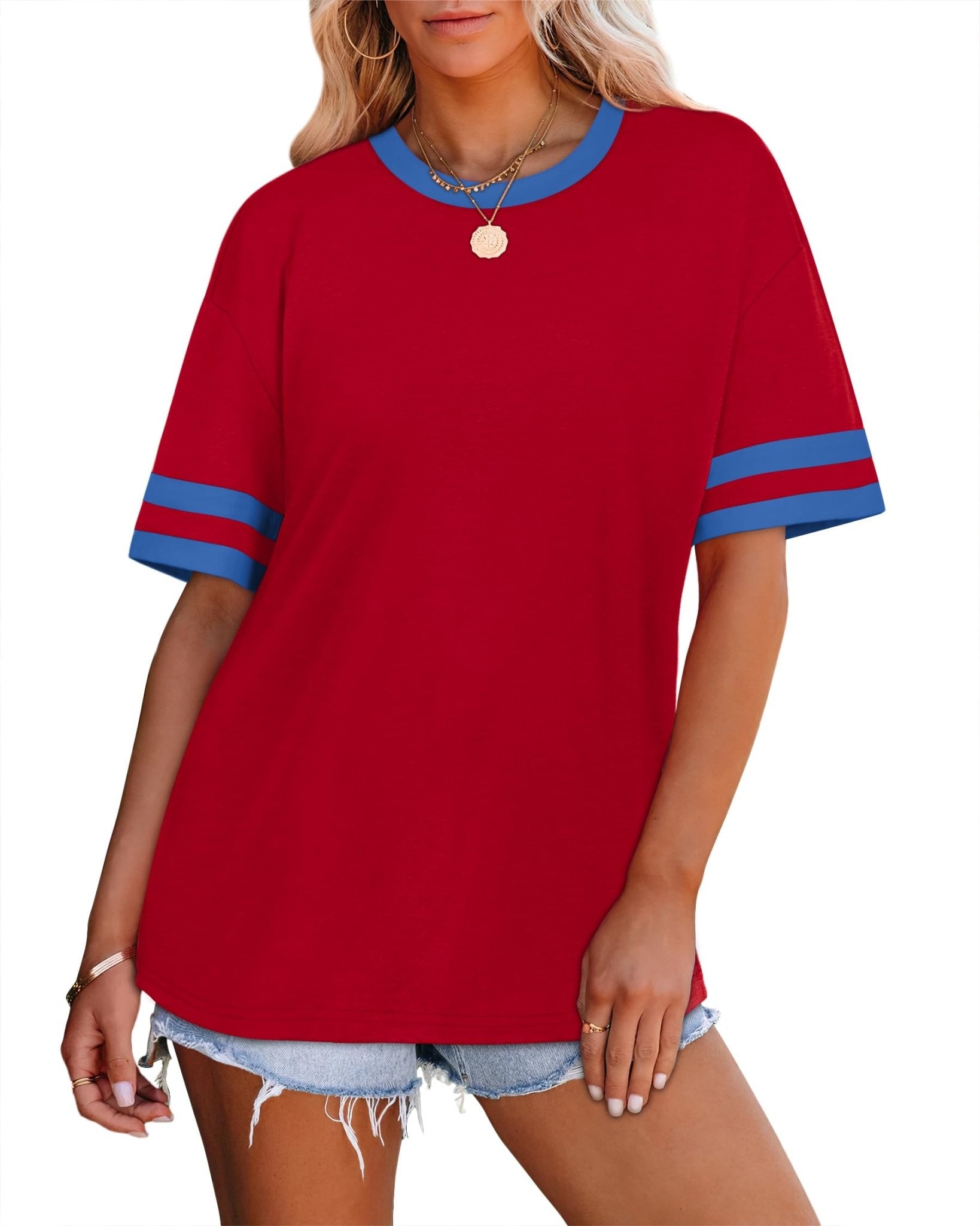 WIHOLL Womens T Shirts Loose Fit Short Sleeve Tees Crew Neck Color Block Summer Tops 2025 Fashion