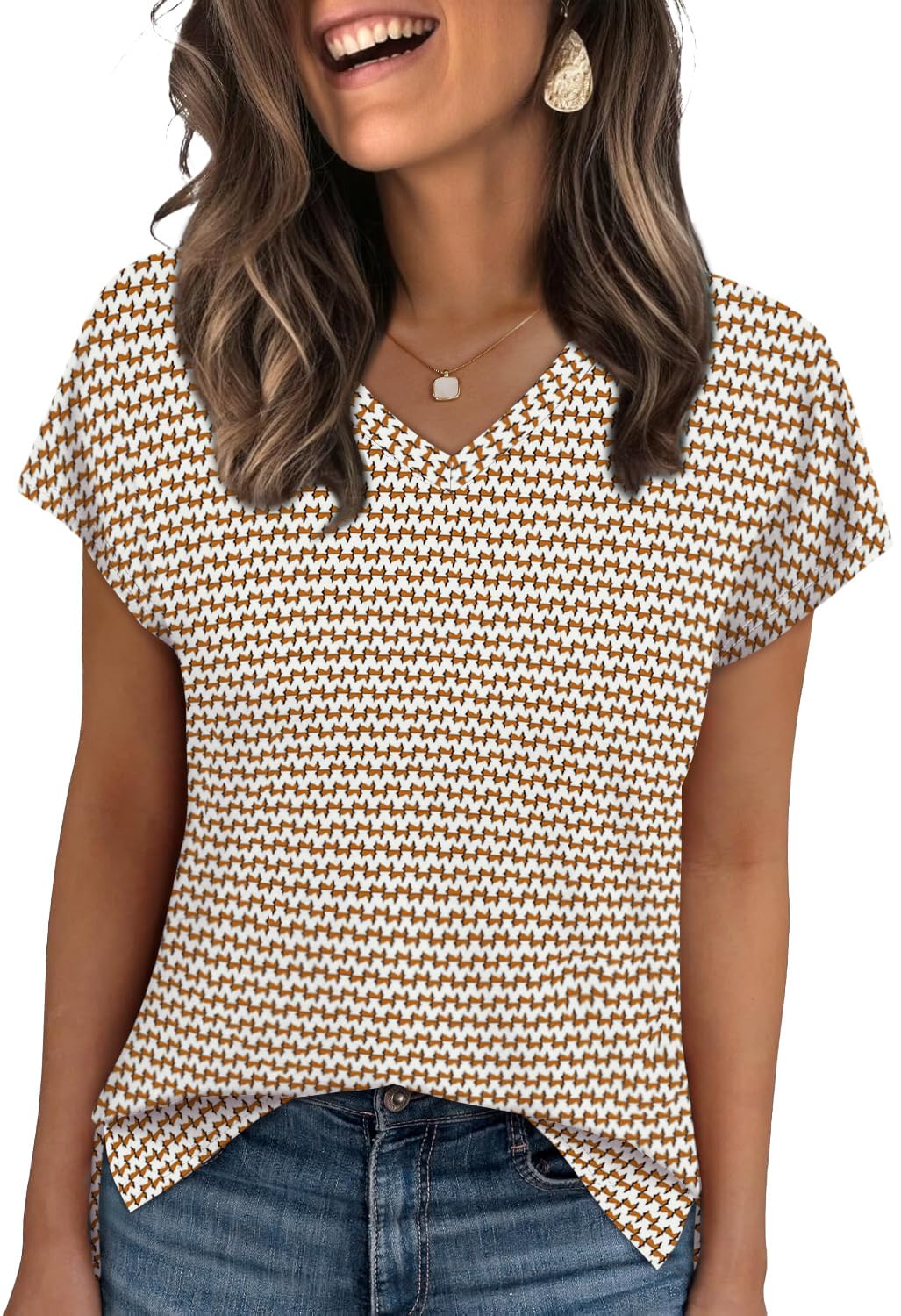 WIHOLL Womens Tops Basic Summer V Neck T Shirts Short Sleeve Dressy Casual Loose Fit Cute Tee Clothes Trendy Fashion Outfits