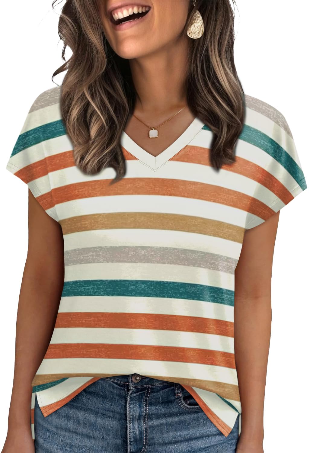 WIHOLL Womens Tops Basic Summer V Neck T Shirts Short Sleeve Dressy Casual Loose Fit Cute Tee Clothes Trendy Fashion Outfits