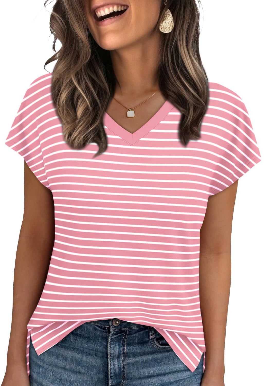 WIHOLL Womens Tops Basic Summer V Neck T Shirts Short Sleeve Dressy Casual Loose Fit Cute Tee Clothes Trendy Fashion Outfits