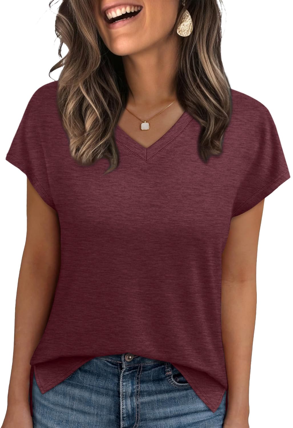 WIHOLL Womens Tops Basic Summer V Neck T Shirts Short Sleeve Dressy Casual Loose Fit Cute Tee Clothes Trendy Fashion Outfits