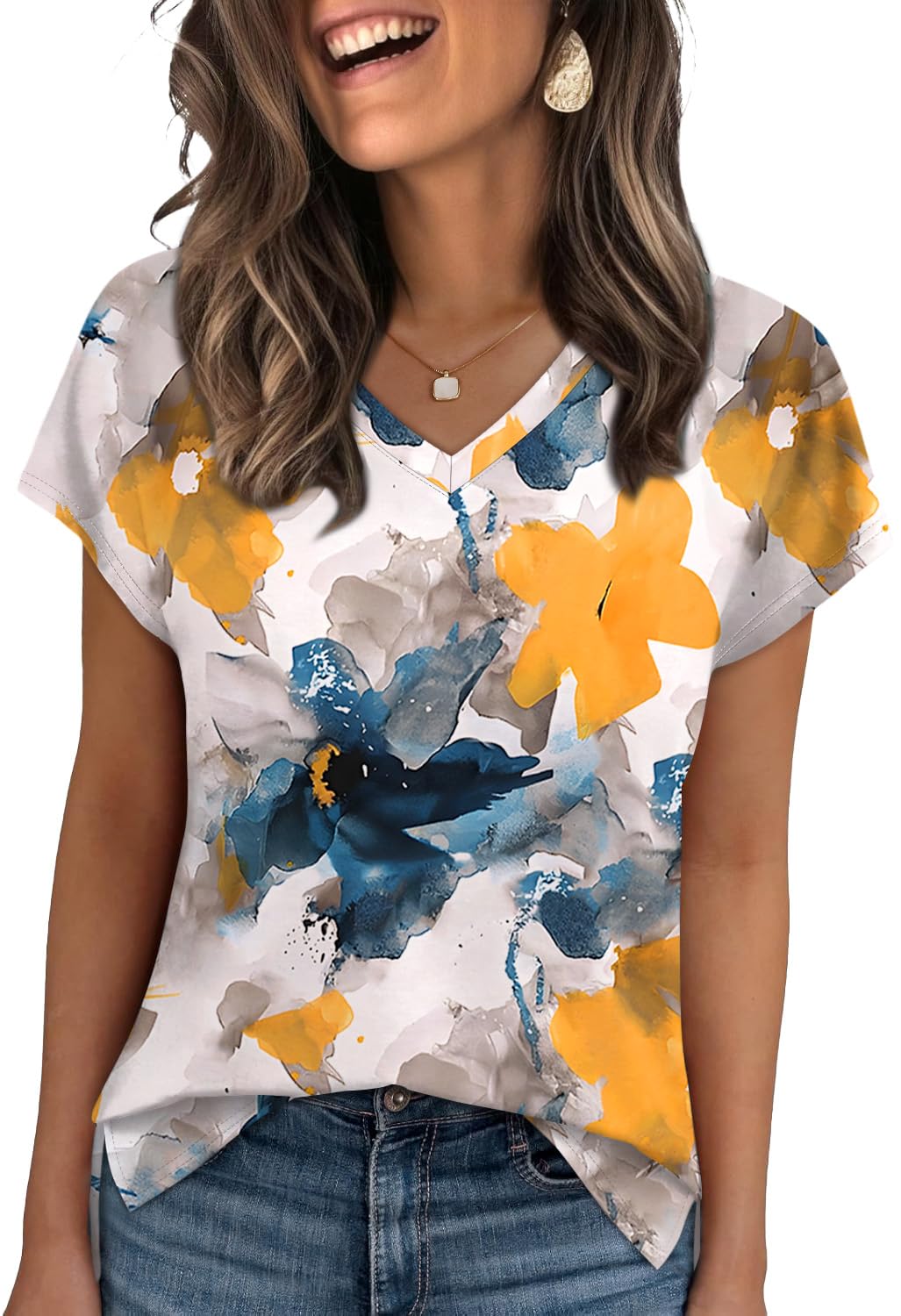 WIHOLL Womens Tops Basic Summer V Neck T Shirts Short Sleeve Dressy Casual Loose Fit Cute Tee Clothes Trendy Fashion Outfits