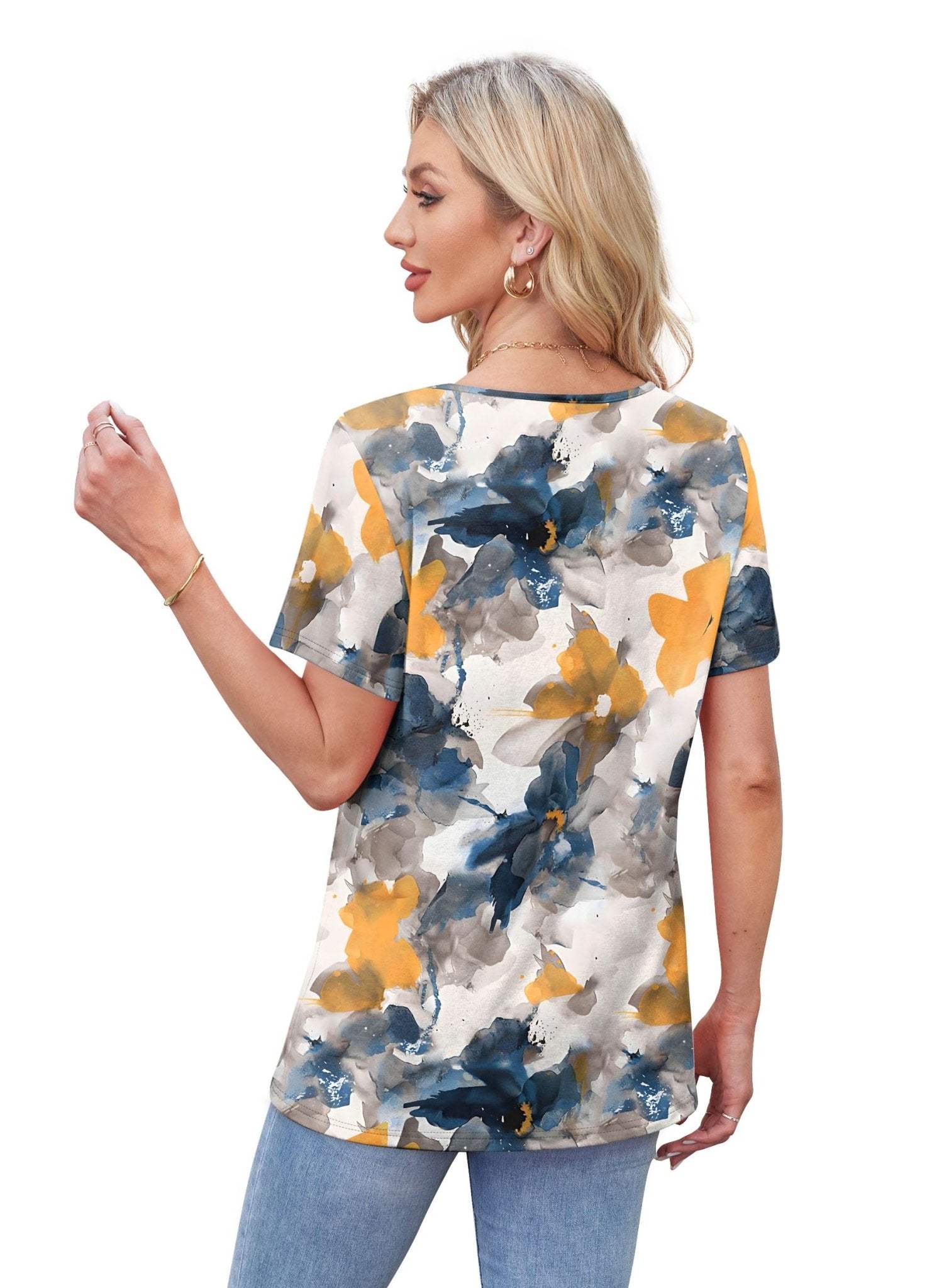 WIHOLL Womens Tops Short Sleeve T Shirts Pleated Dressy Casual Round Neck Summer Clothes Outfits Blouses Loose Fit