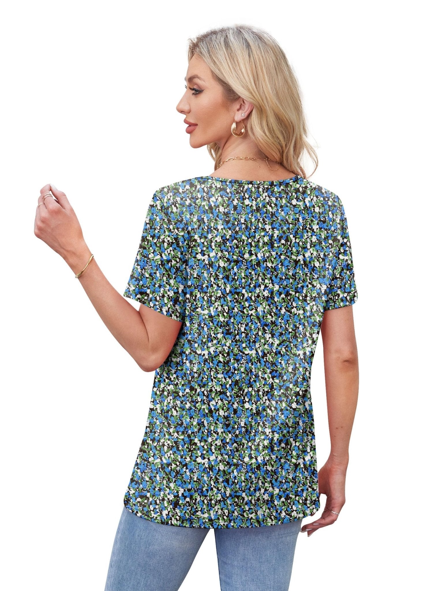 WIHOLL Womens Tops Short Sleeve T Shirts Pleated Dressy Casual Round Neck Summer Clothes Outfits Blouses Loose Fit