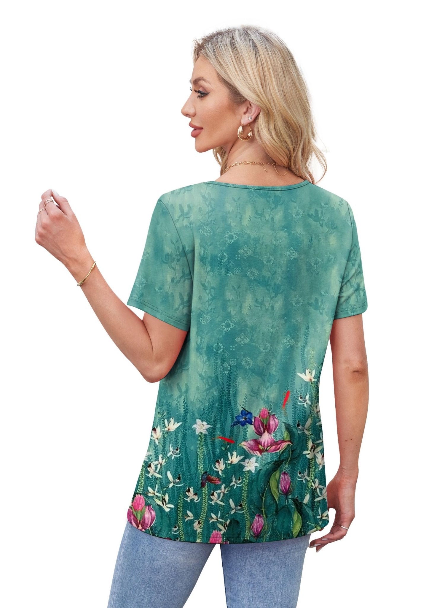 WIHOLL Womens Tops Short Sleeve T Shirts Pleated Dressy Casual Round Neck Summer Clothes Outfits Blouses Loose Fit