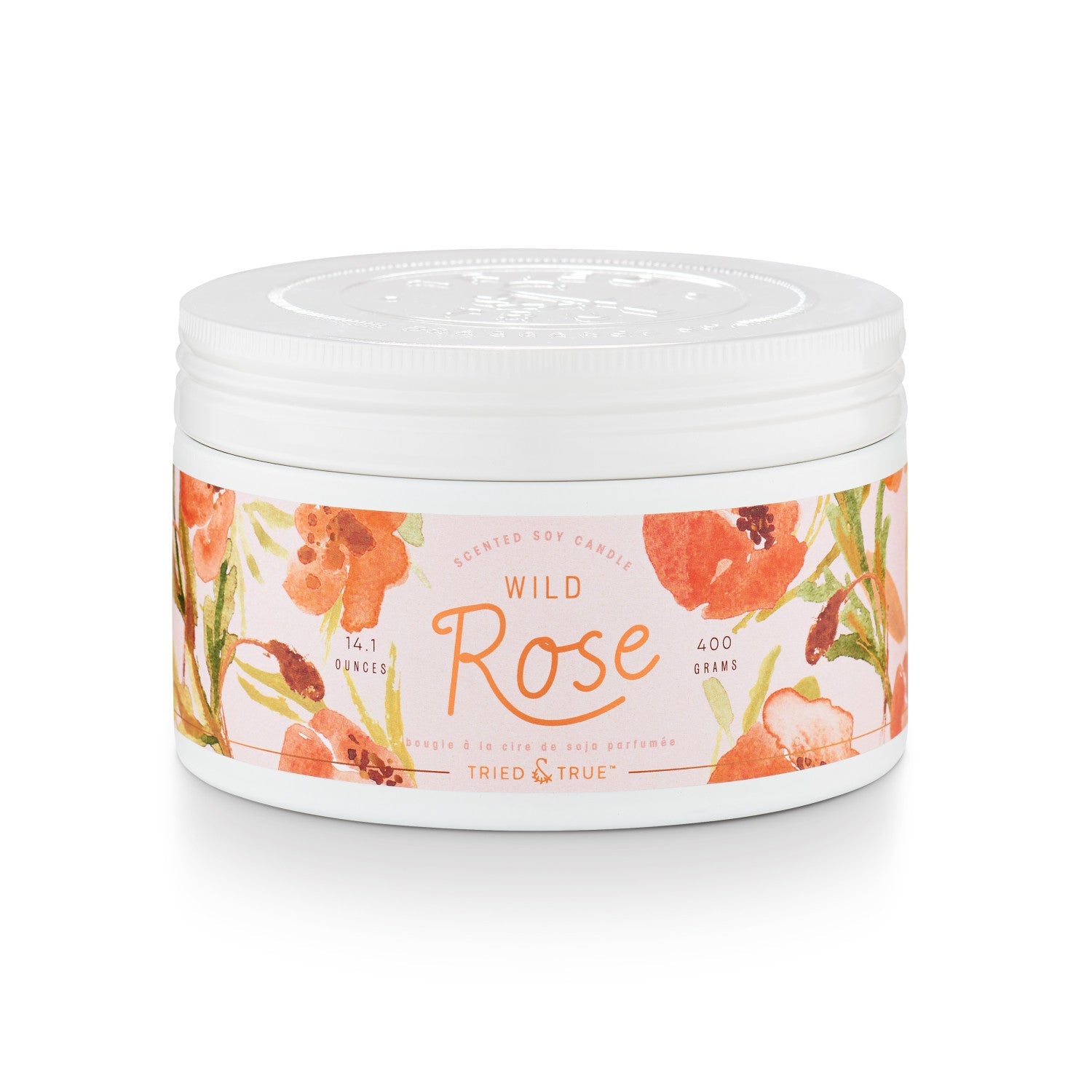 Wild Rose 3 Wick Soy Candle in Tin