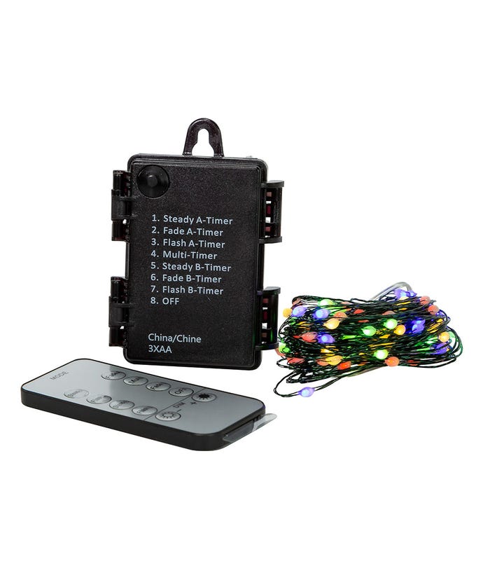 100-Light Battery-Operated Dual Color (Warm White and Multicolored) LED Green Wire Light Set