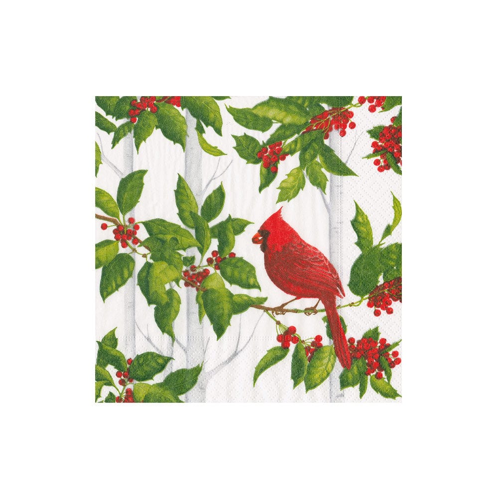 Holly And Songbirds White And  Silver Cocktail Napkins