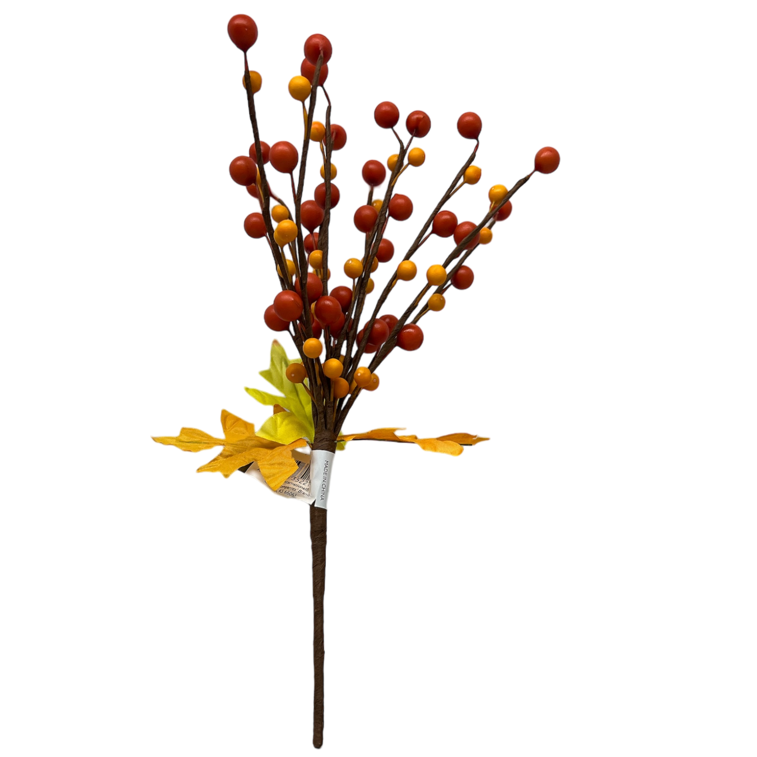 Two Tone Orange Berry Spray  With Autumn Leaves 10  Inch