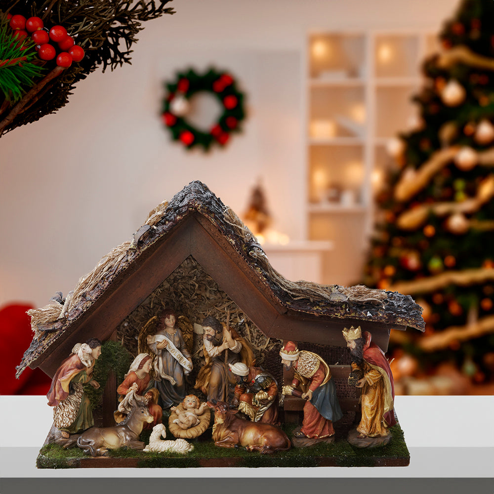 Musical Lighted Nativity Set With Stable - 11 Piece Set