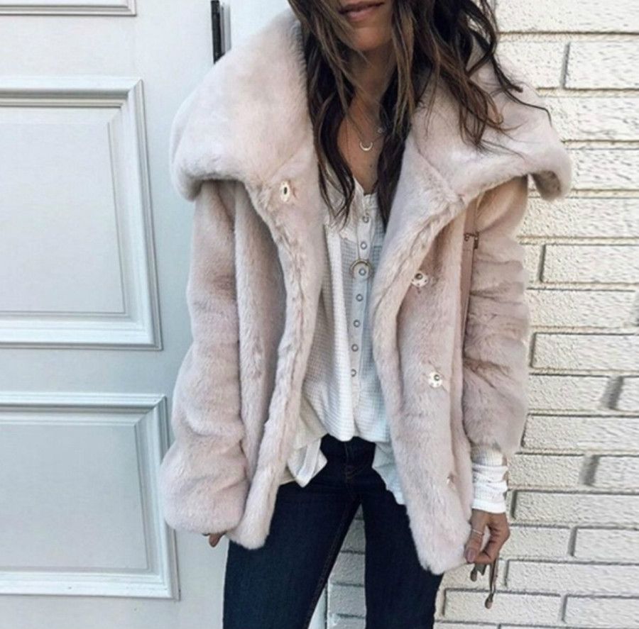 Women's Autumn Winter Casual Fashion Coat Solid Color Plus Size Loose Wool Lapel Warm Plush Jacket