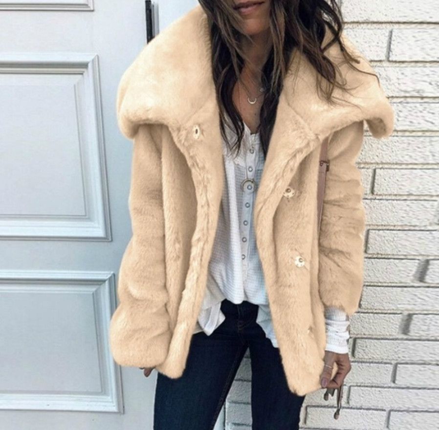 Women's Autumn Winter Casual Fashion Coat Solid Color Plus Size Loose Wool Lapel Warm Plush Jacket