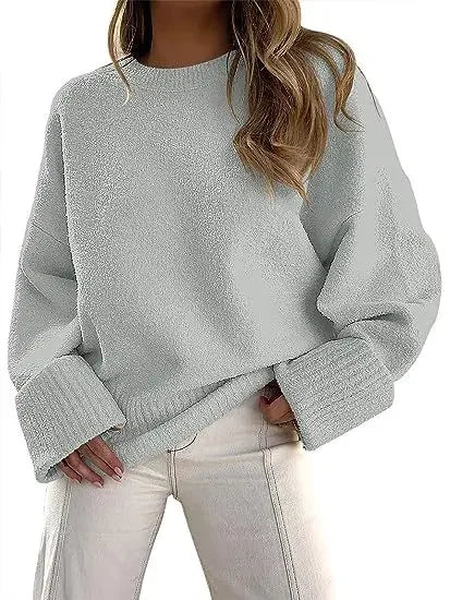 Women's Crewneck Long Sleeve Oversized Fuzzy Knit Chunky Warm Pullover Sweater Top