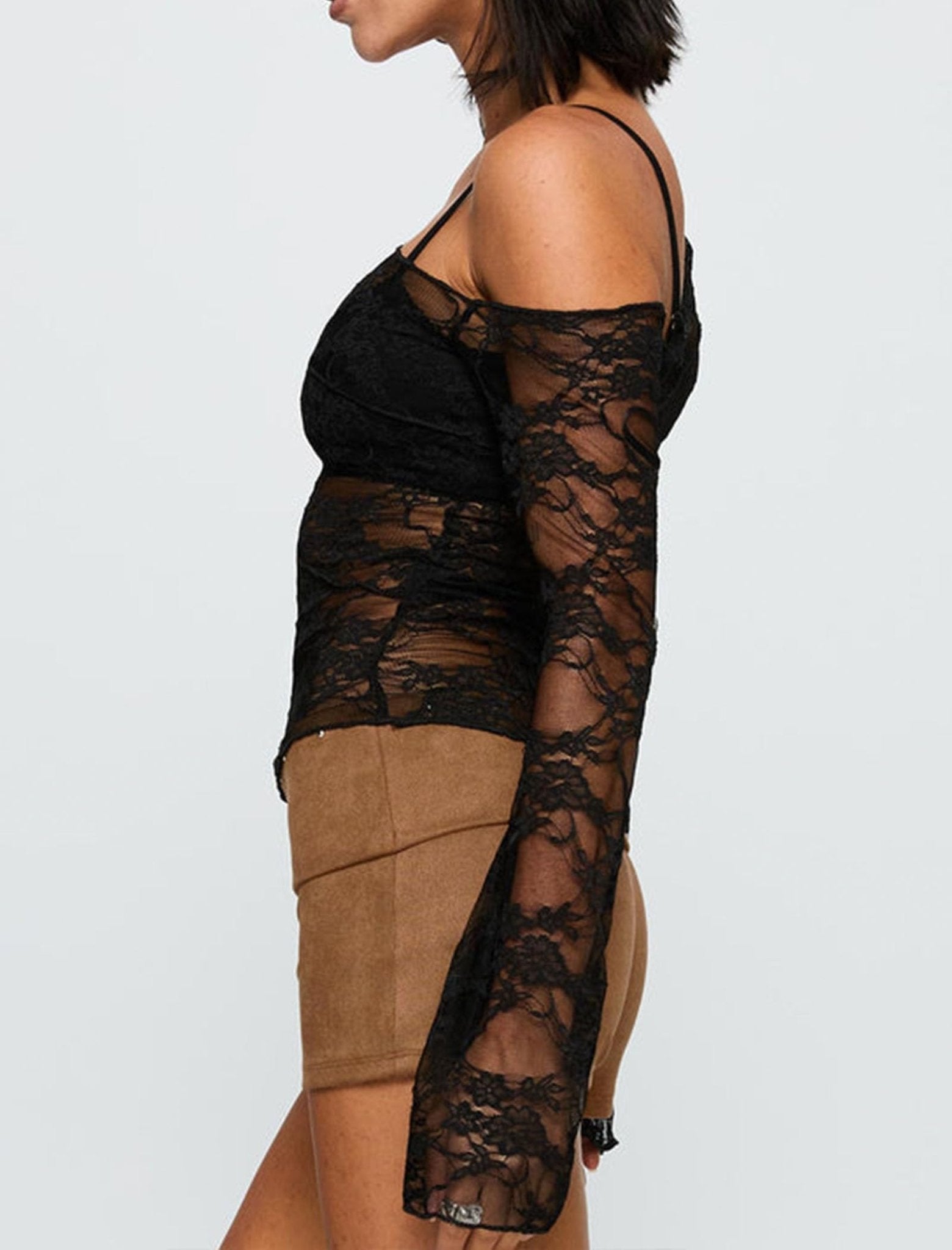 Womens Off The Shoulder Tops Lace Mesh Long Sleeve Going Out Shirts Crop Cute Y2K Fall Trendy 2025