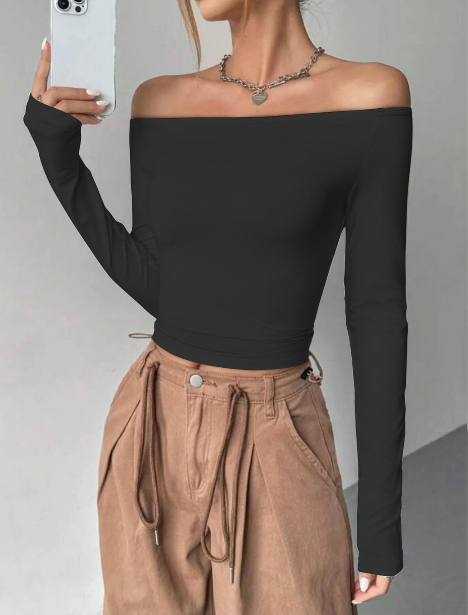 Womens Off The Shoulder Tops Long Sleeve Going Out Basic Shirts Cute Y2K Fall Trendy Fashion 2025