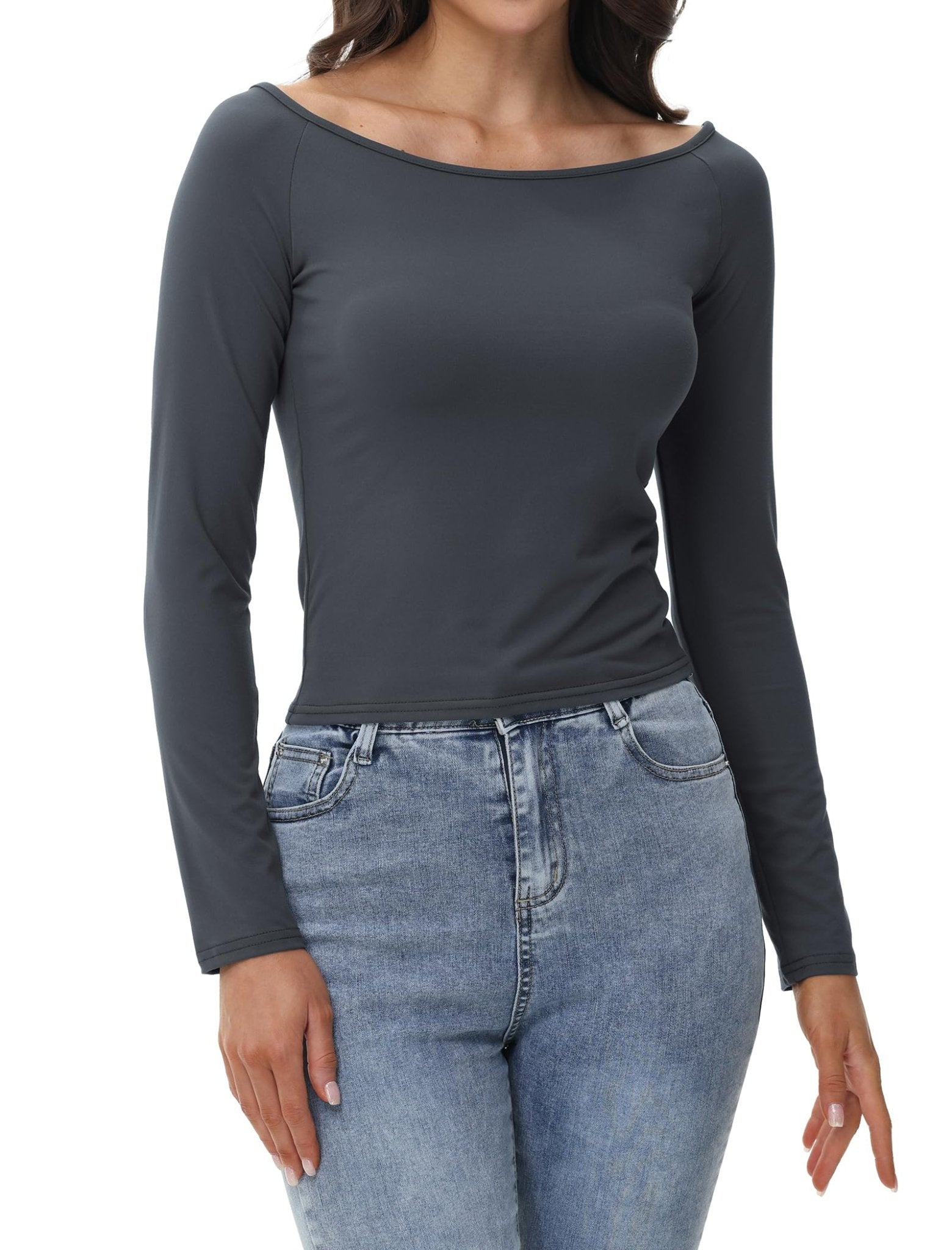 Womens Off The Shoulder Tops Long Sleeve Going Out Basic Shirts Cute Y2K Fall Trendy Fashion 2025