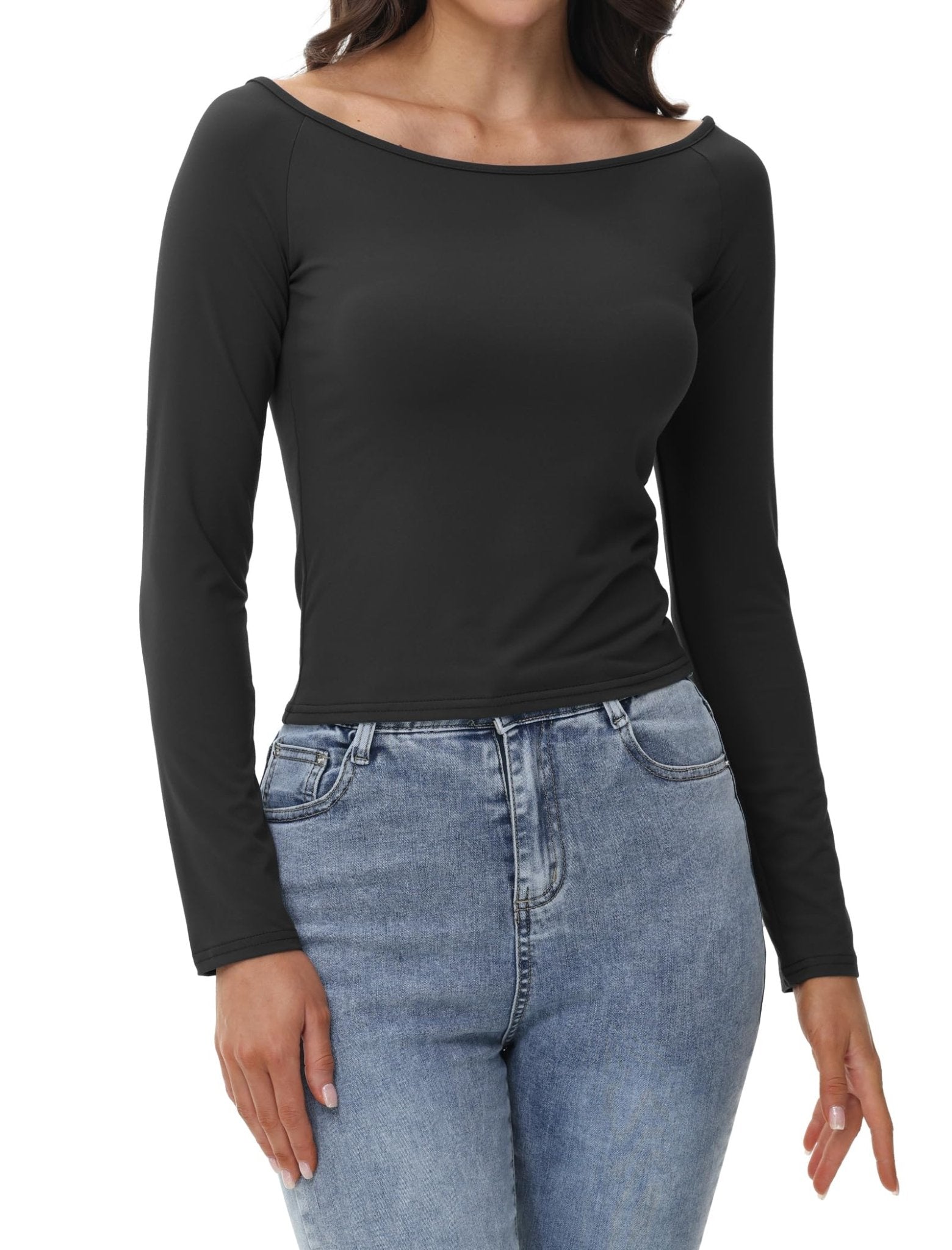 Womens Off The Shoulder Tops Long Sleeve Going Out Basic Shirts Cute Y2K Fall Trendy Fashion 2025