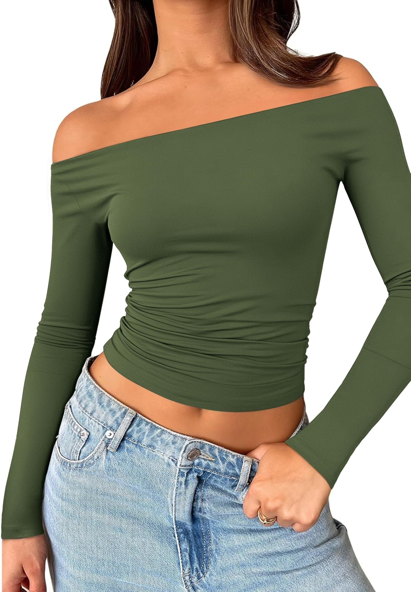 Womens Off The Shoulder Tops Long Sleeve Going Out Basic Shirts Cute Y2K Fall Trendy Fashion 2025