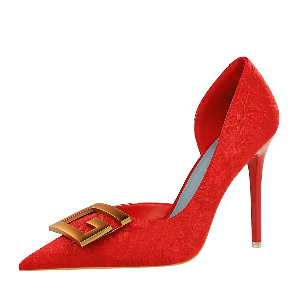 Women's Pumps; Sexy high heels; stiletto pointed hollow square metal buckle high heels; Fashional shoes