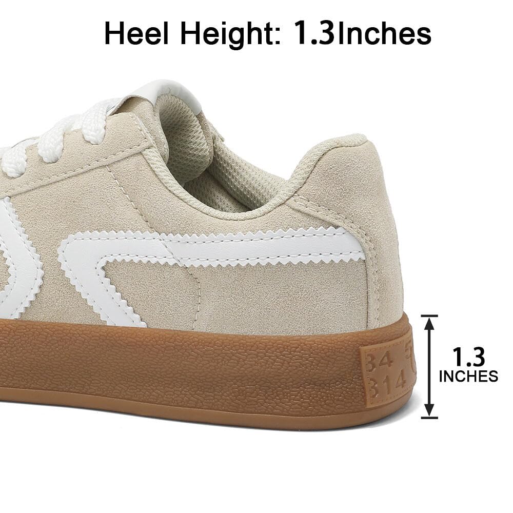 Women's Retro Fashion Sneakers - Gum Sole Suede Casual Walking Footwear Skate Shoes Non Slip Trainers