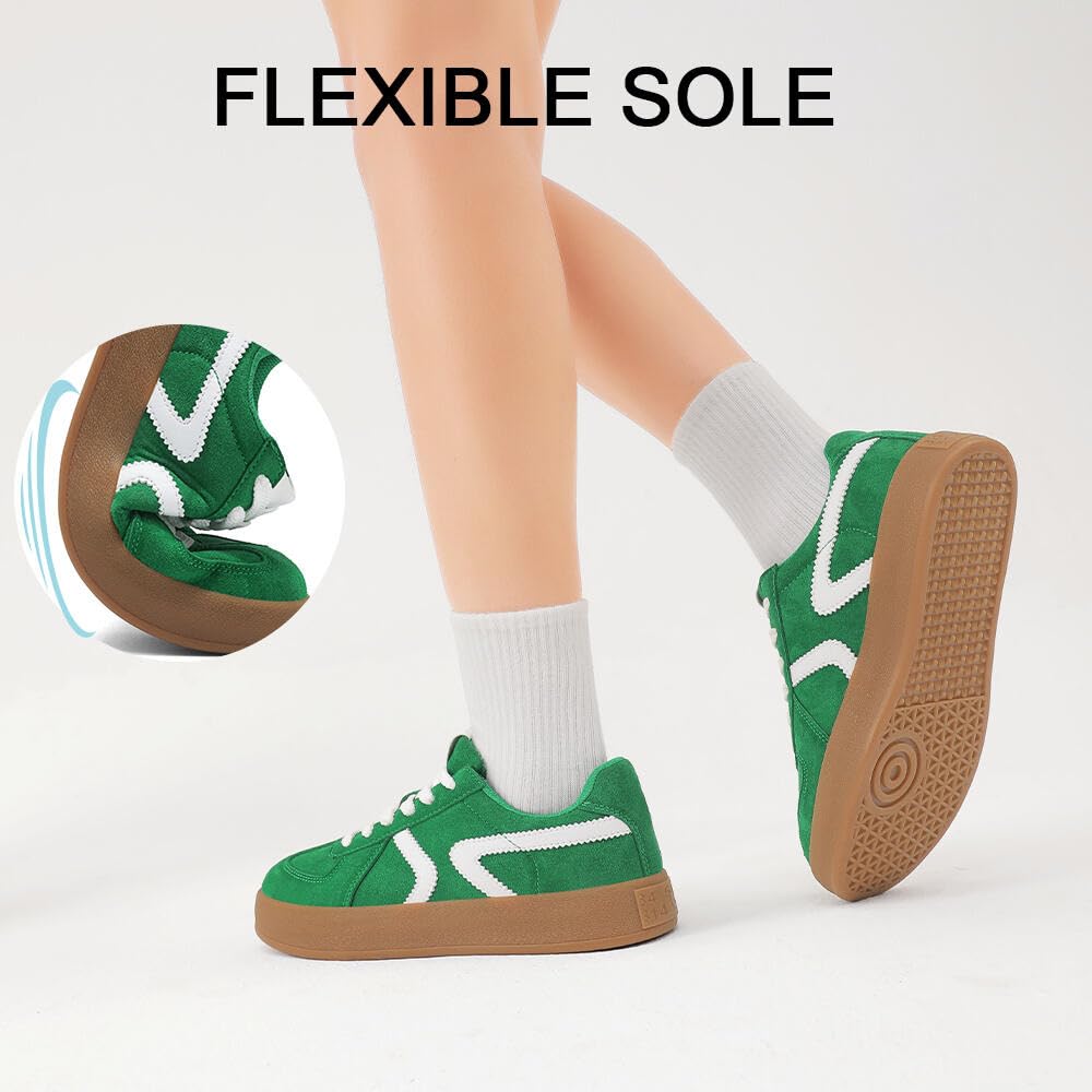 Women's Retro Fashion Sneakers - Gum Sole Suede Casual Walking Footwear Skate Shoes Non Slip Trainers