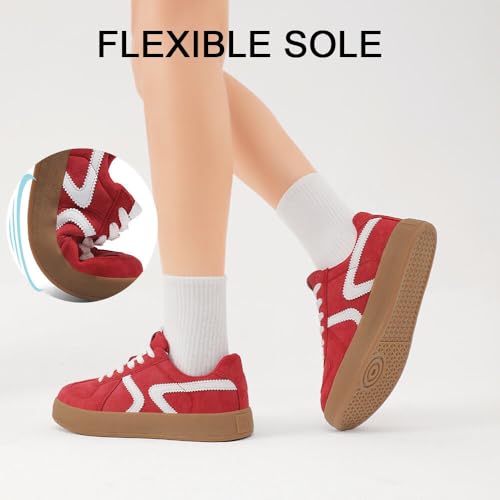 Women's Retro Fashion Sneakers - Gum Sole Suede Casual Walking Footwear Skate Shoes Non Slip Trainers