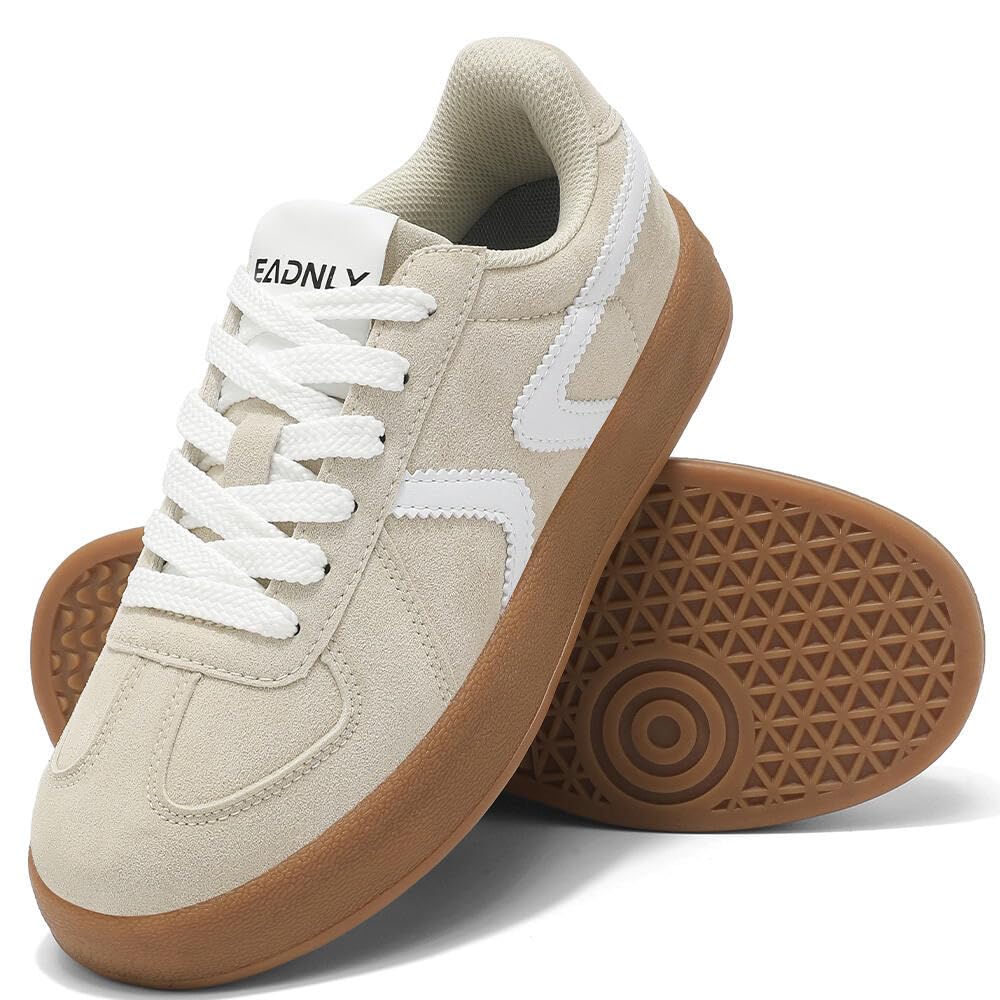 Women's Retro Fashion Sneakers - Gum Sole Suede Casual Walking Footwear Skate Shoes Non Slip Trainers