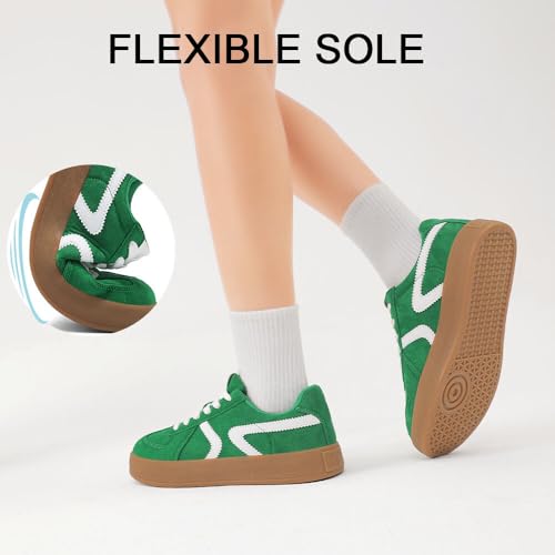 Women's Retro Fashion Sneakers - Gum Sole Suede Casual Walking Footwear Skate Shoes Non Slip Trainers