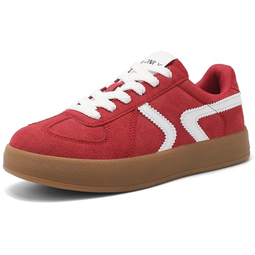 Women's Retro Fashion Sneakers - Gum Sole Suede Casual Walking Footwear Skate Shoes Non Slip Trainers