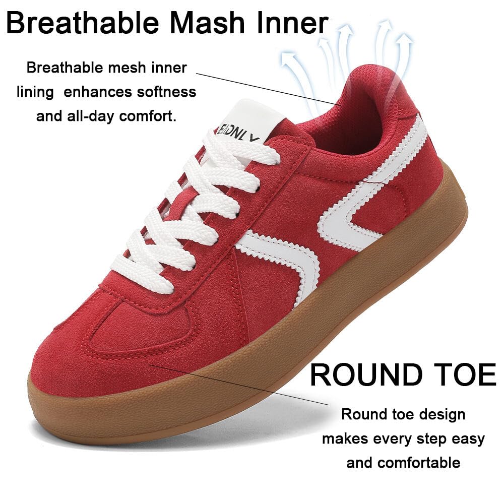 Women's Retro Fashion Sneakers - Gum Sole Suede Casual Walking Footwear Skate Shoes Non Slip Trainers