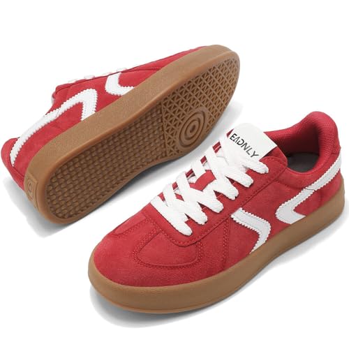 Women's Retro Fashion Sneakers - Gum Sole Suede Casual Walking Footwear Skate Shoes Non Slip Trainers