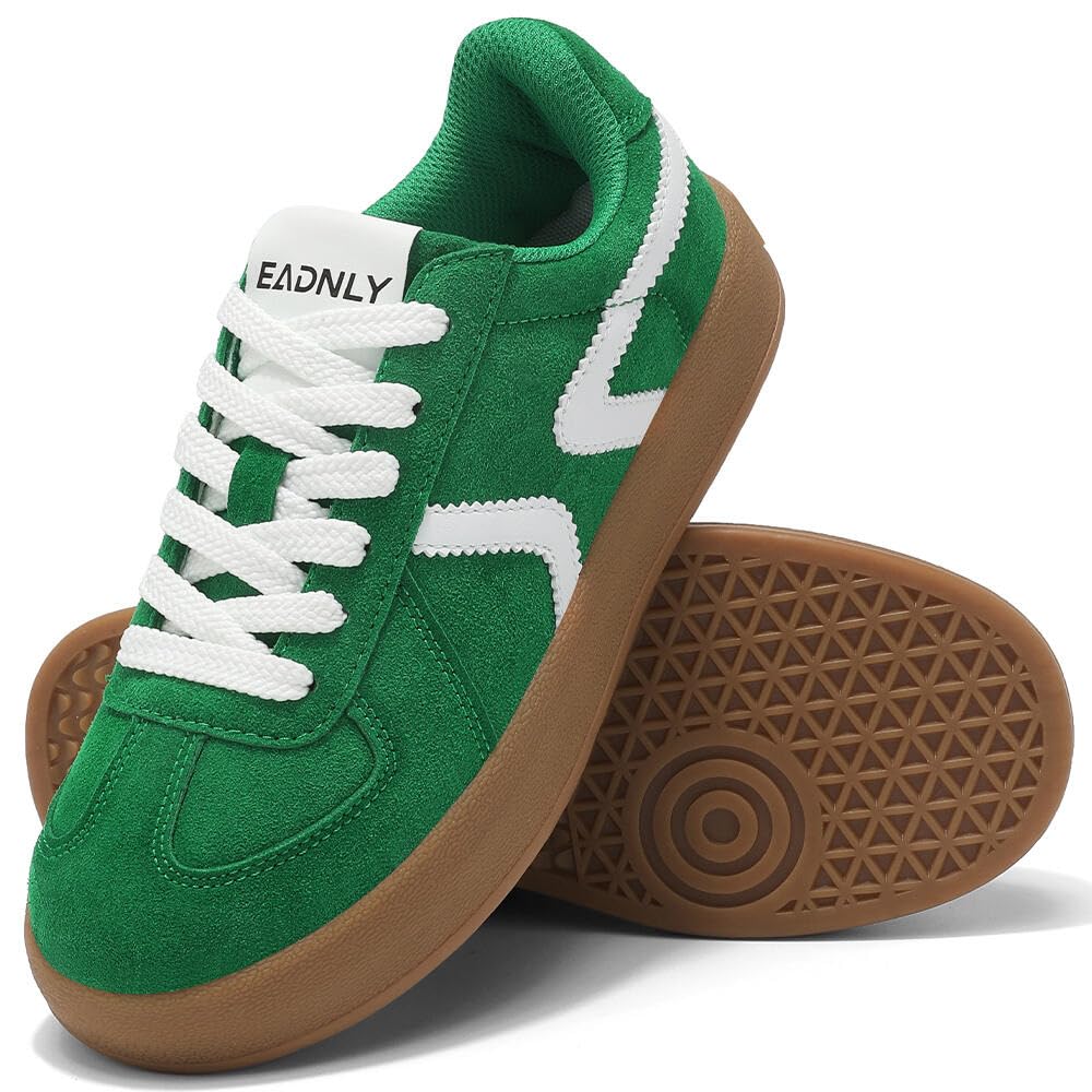 Women's Retro Fashion Sneakers - Gum Sole Suede Casual Walking Footwear Skate Shoes Non Slip Trainers