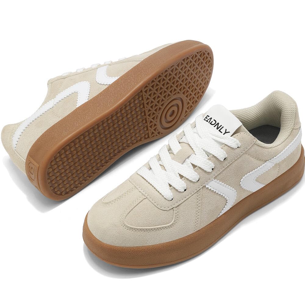 Women's Retro Fashion Sneakers - Gum Sole Suede Casual Walking Footwear Skate Shoes Non Slip Trainers