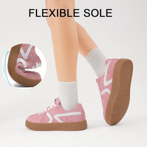 Women's Retro Fashion Sneakers - Gum Sole Suede Casual Walking Footwear Skate Shoes Non Slip Trainers