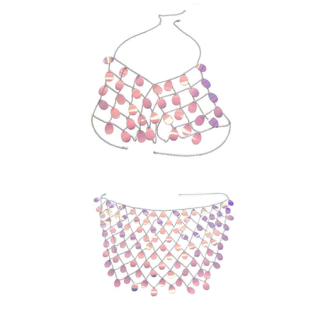 Women's Sequin Bra Dress Set Body Chain