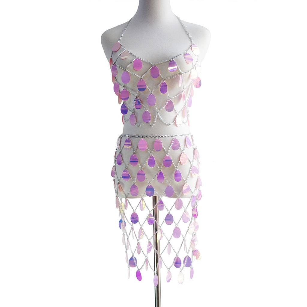 Women's Sequin Bra Dress Set Body Chain