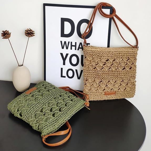 Women's Straw Shoulder Bag Crochet Woven Crossbody Bag Casual Beach Vacation Tote Bags