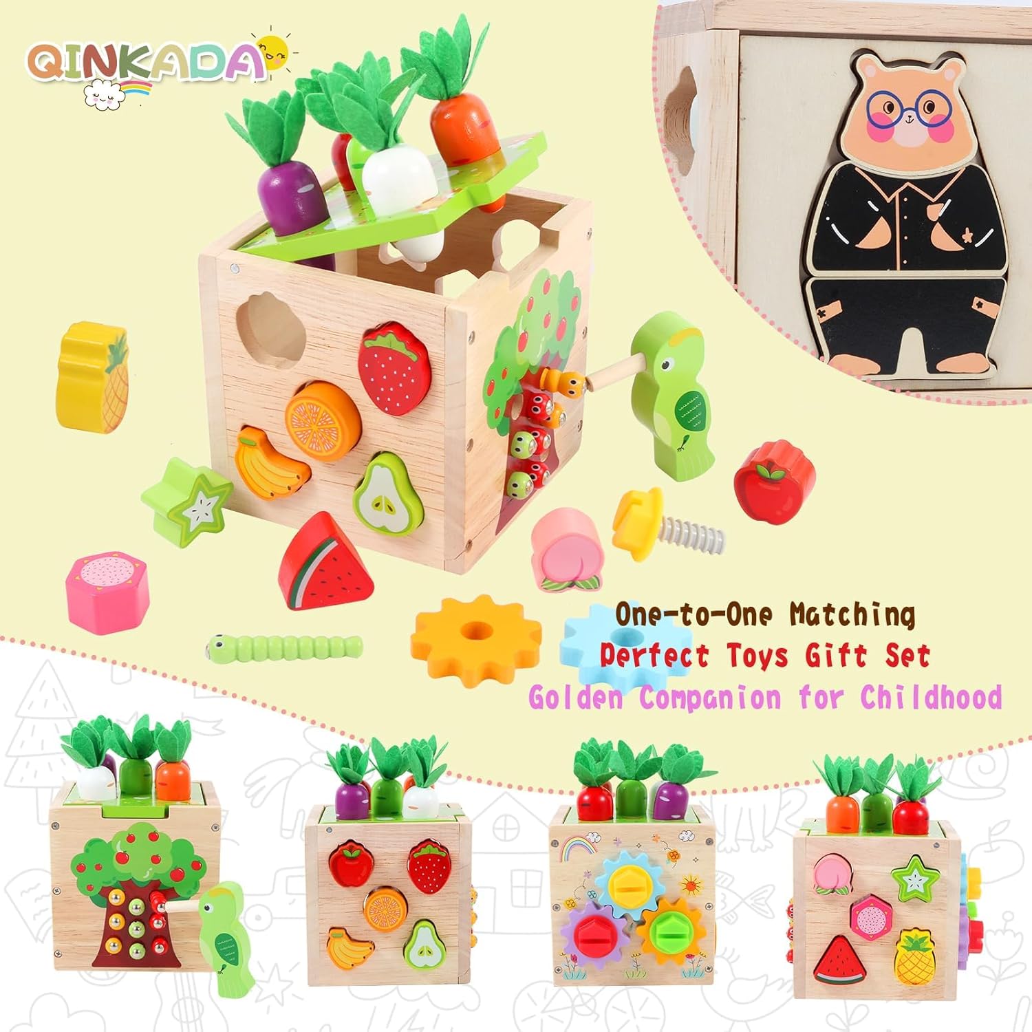 Wooden Garden Toy, Toddler Montessori Toys for Baby Boys Girls, Wood Preschool Learning Fine Motor Skills Game, Educational Learning Toys for Toddlers