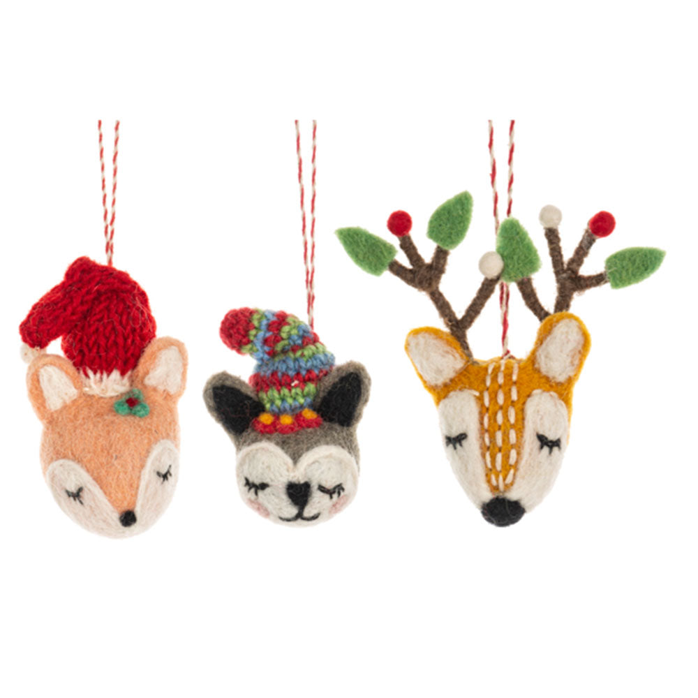 Felted Wool Winter Pal Ornaments Set of 3