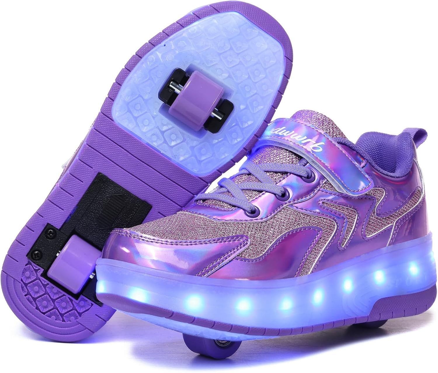 Wooowyet LED Roller Skate Shoes for Kids Boys Girls Light Up Fashion Sneakers Wheels Wheeled USB Rechargeable Hook&Loop