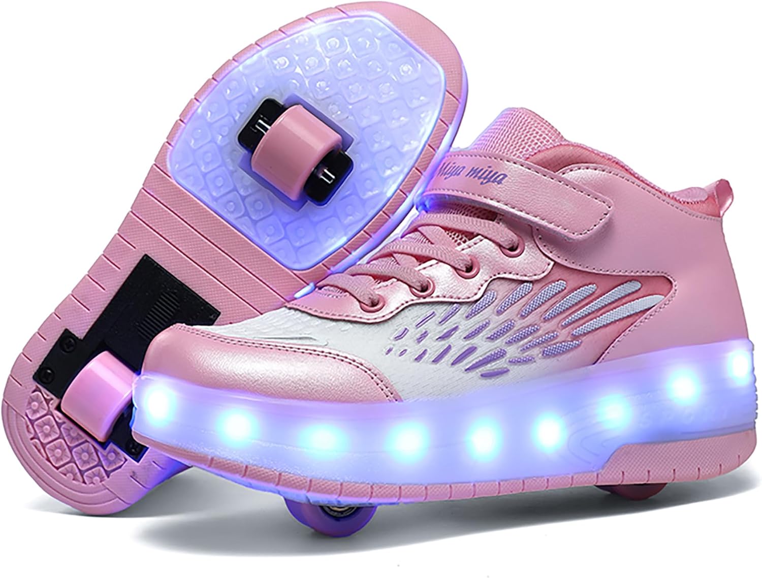 Wooowyet LED Roller Skate Shoes for Kids Boys Girls Light Up Fashion Sneakers Wheels Wheeled USB Rechargeable Hook&Loop