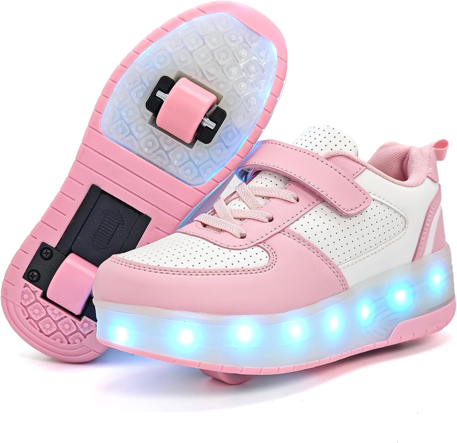 Wooowyet LED Roller Skate Shoes for Kids Boys Girls Light Up Fashion Sneakers Wheels Wheeled USB Rechargeable Hook&Loop