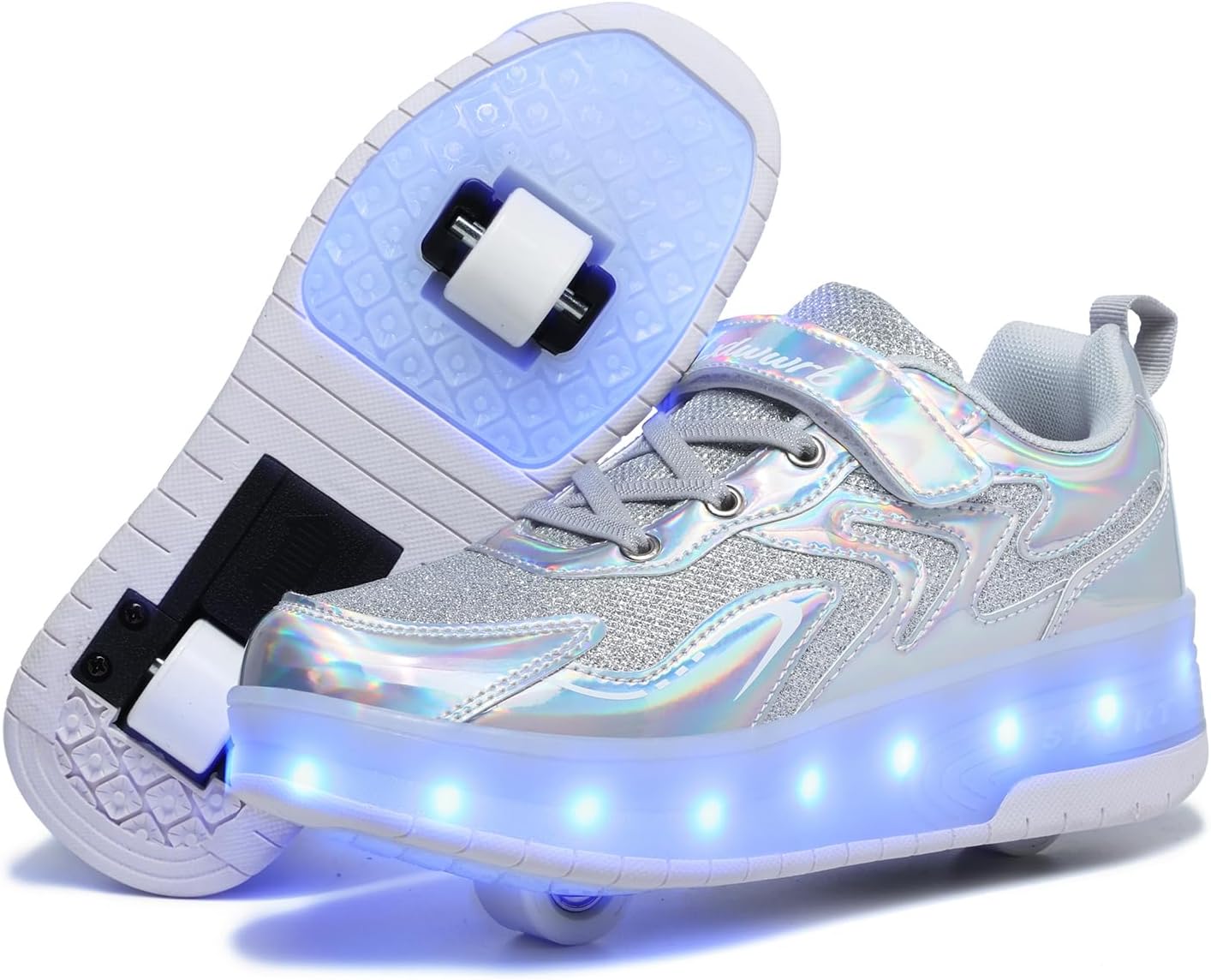 Wooowyet LED Roller Skate Shoes for Kids Boys Girls Light Up Fashion Sneakers Wheels Wheeled USB Rechargeable Hook&Loop