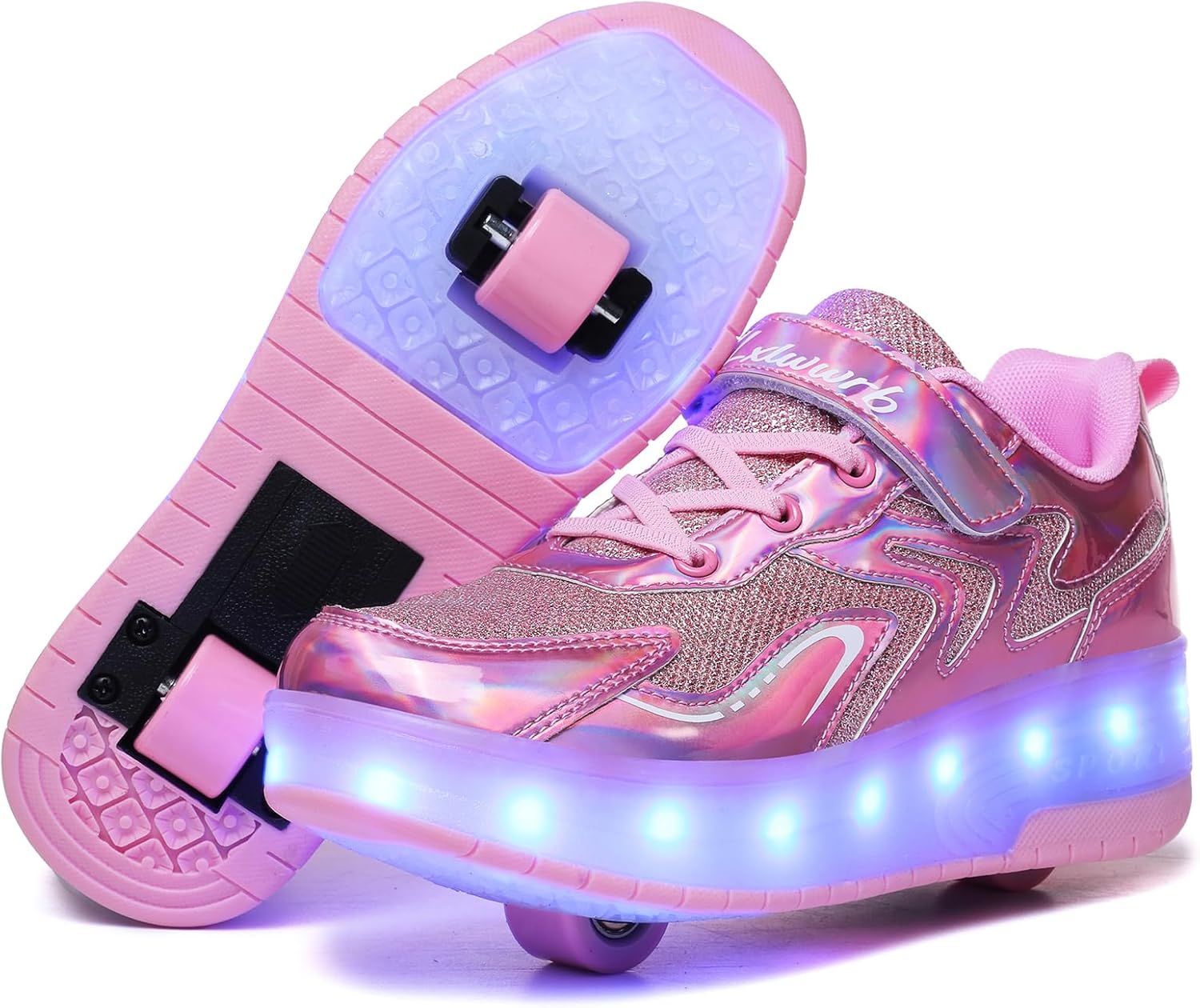 Wooowyet LED Roller Skate Shoes for Kids Boys Girls Light Up Fashion Sneakers Wheels Wheeled USB Rechargeable Hook&Loop